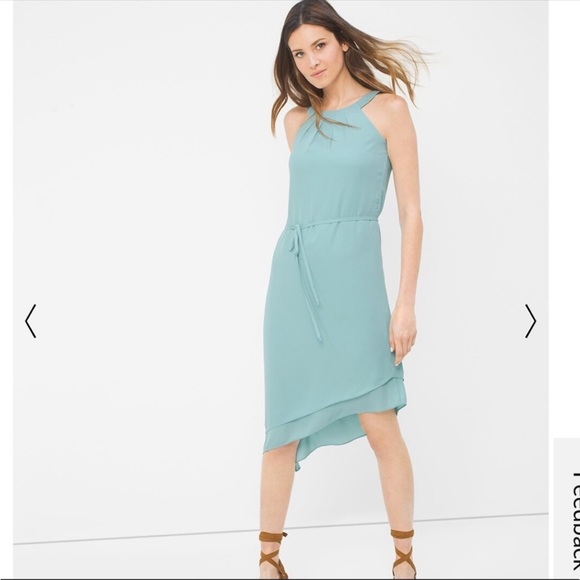 White House Black Market Mint Pastel Dress size 6 asymmetrical hem - Picture 1 of 12